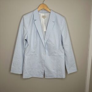 LOFT Outlet‎ Women's Striped Seersucker Blazer Blue White Coastal Nautical 12